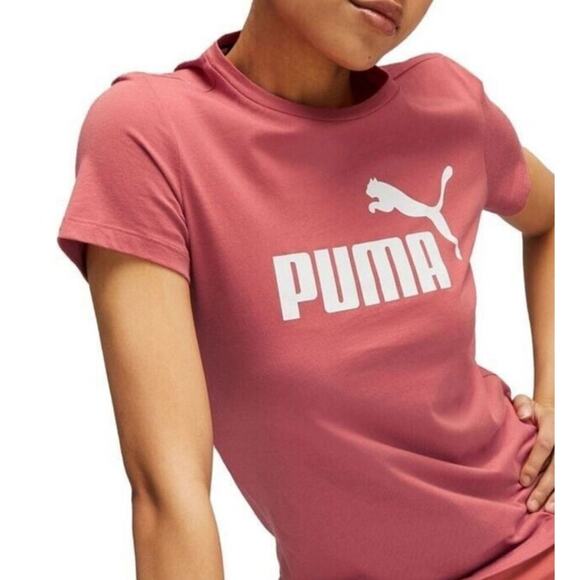 PUMA Womens Heather Pink Crew Neck Essential Logo Tee Shirt Size Medium - Picture 2 of 9